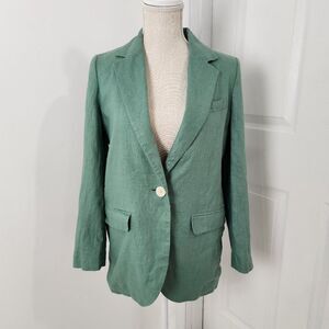 Madewell Blazer Womens XS Trellis Green Linen The Larsen Lined Pockets Relaxed